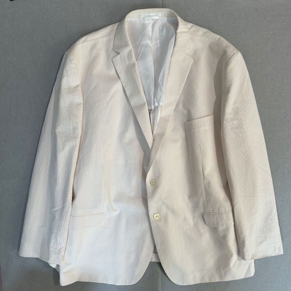 Lauren Ralph Lauren 56R Seersucker Blazer Mens Big & Tall Tan White Stripe TLC